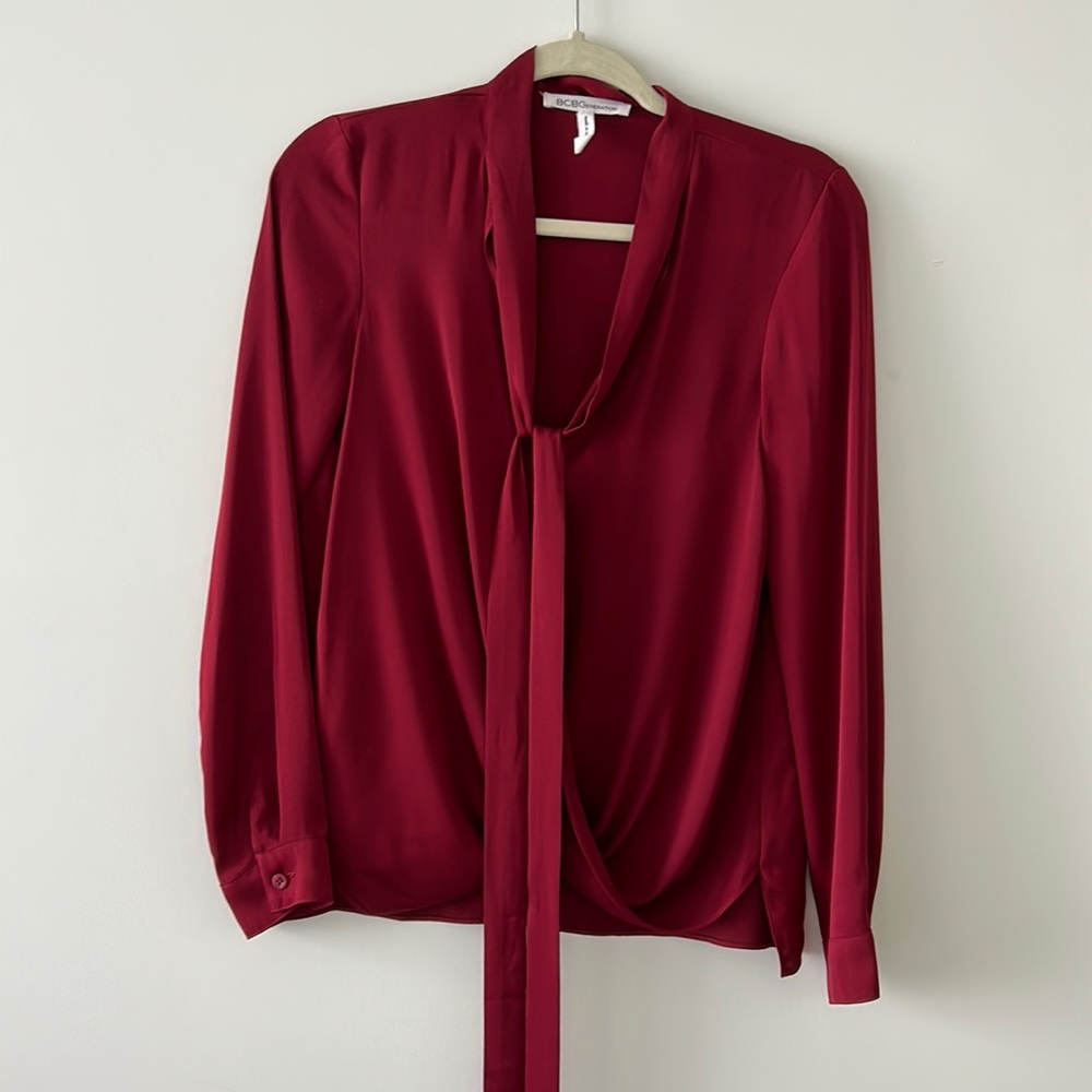 BCBG burgundy Silk Blouse